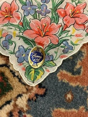 3 Vintage floral handkerchiefs with Glamour Girl label